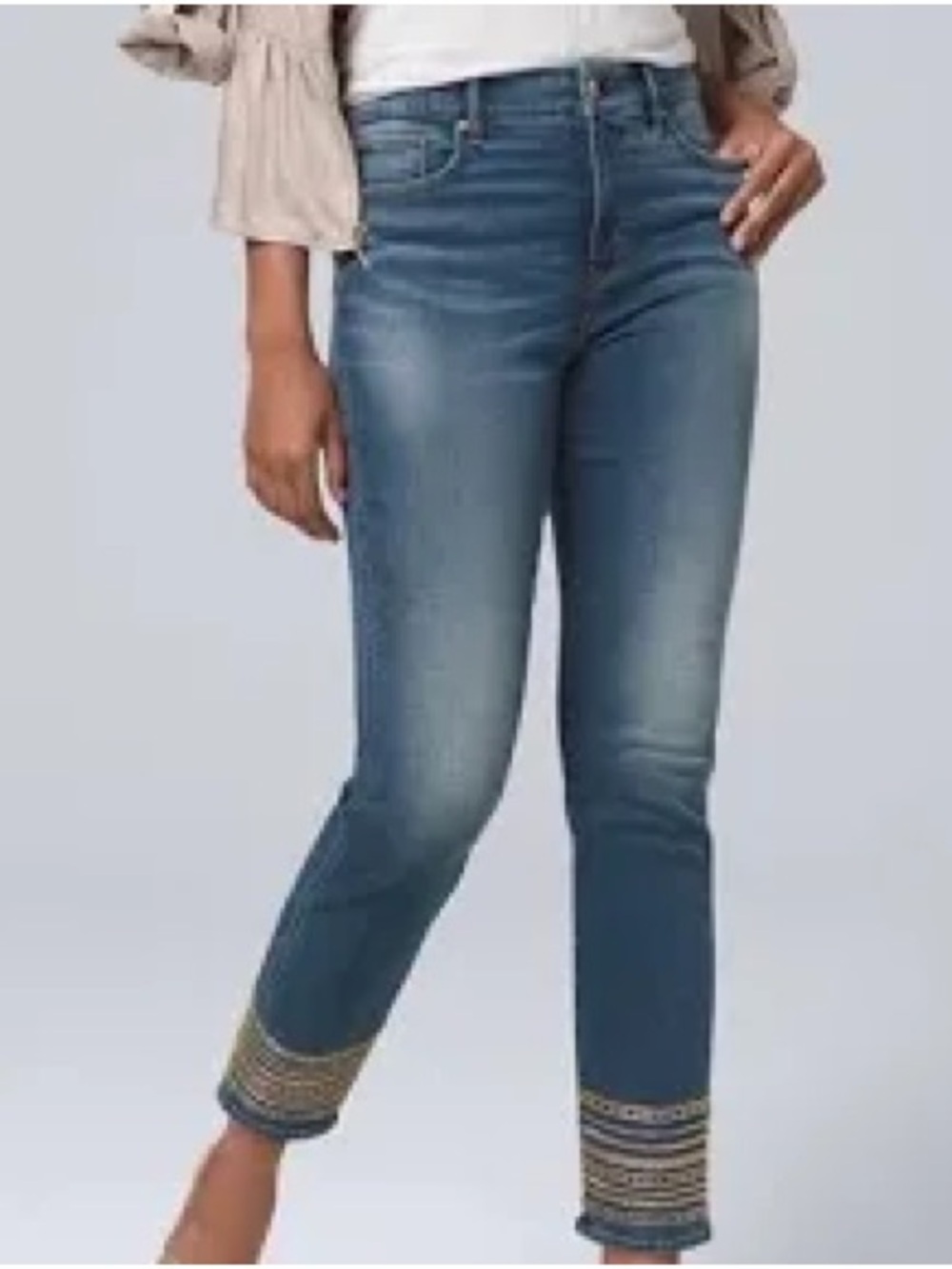 White House Black Market Cropped Jeans with Gold Embellishments Size 10